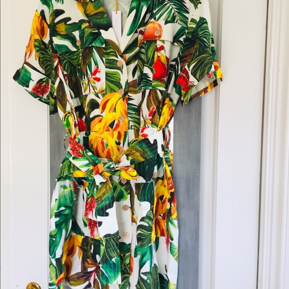 House of Harlow 1960 Linen Blend Tropical Print Mini Dress - Picture 1 of 8